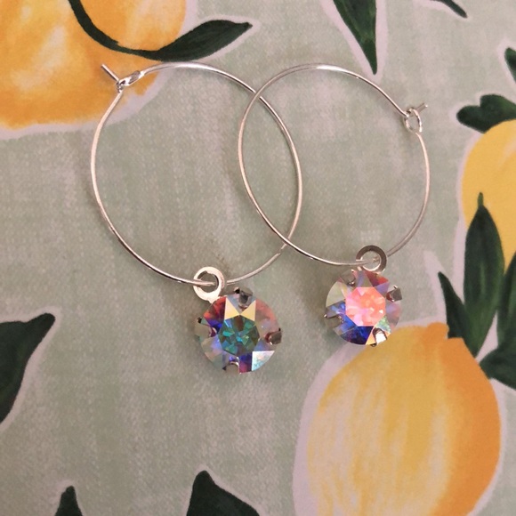 Aurora Borealis Crystal Hoop Earrings - Picture 9 of 9